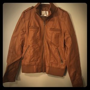 Xhilaration Tan Faux Leather Bomber-style jacket